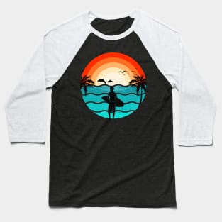 Hawaii Surfing Retro Illustration Surfer Baseball T-Shirt